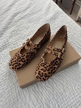 Dolce Vita Leopard-Print Double Buckle Flats in Tan and Black